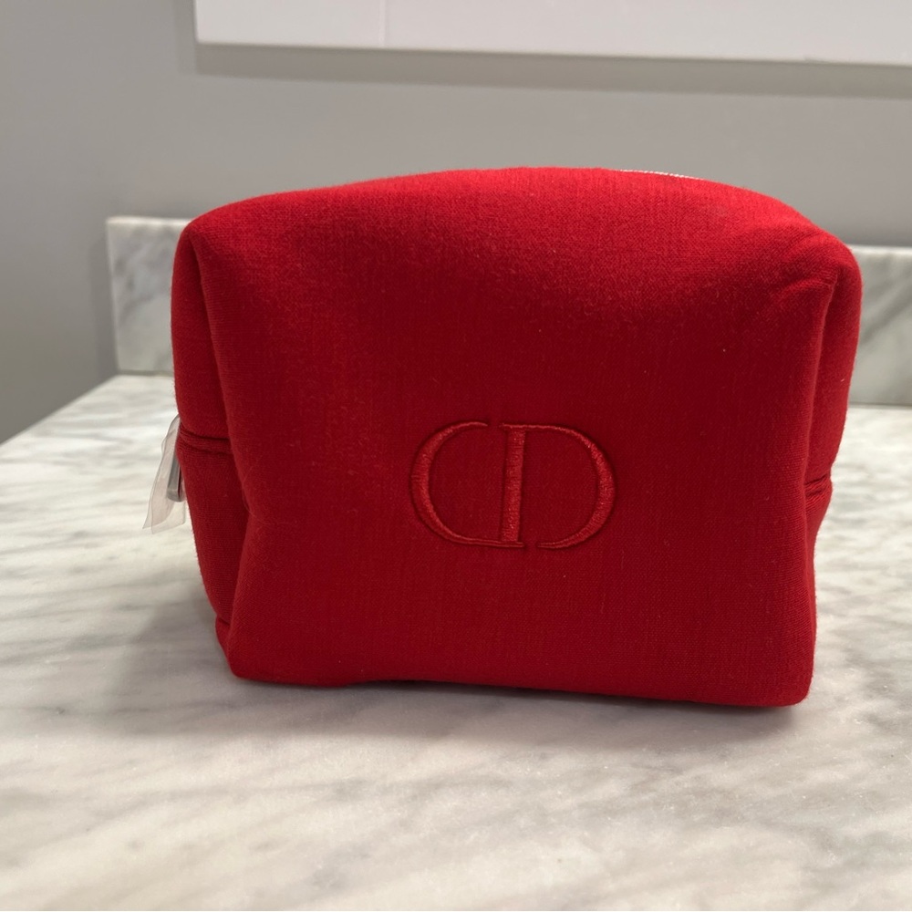 New Christian Dior Red Cosmetic Pouch 6 in width x 4 1/2 in high x 4 in depth